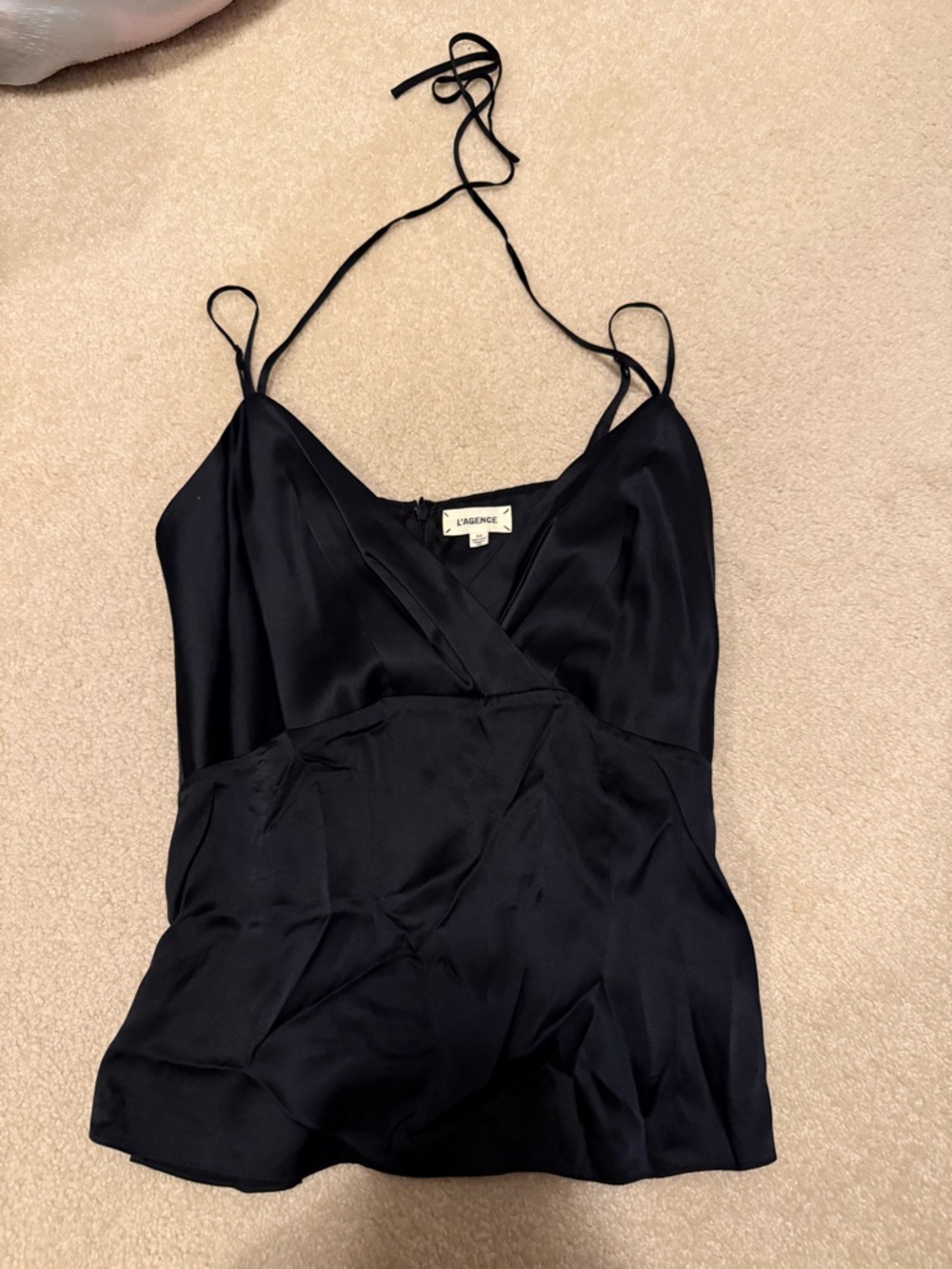 L'AGENCE Black Silk V-Neck Camisole with Adjustable Straps